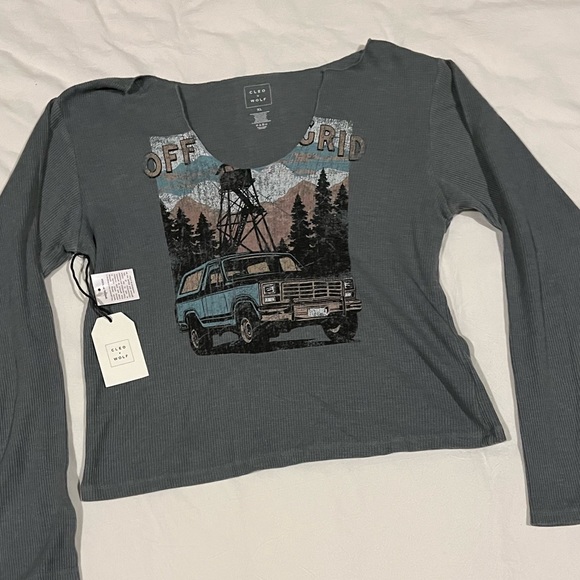 CLEO + WOLF WOMEN'S OFF THE GRID CROPPED RIB KNIT LONG SLEEVE TEE Cropped Top - Picture 6 of 7